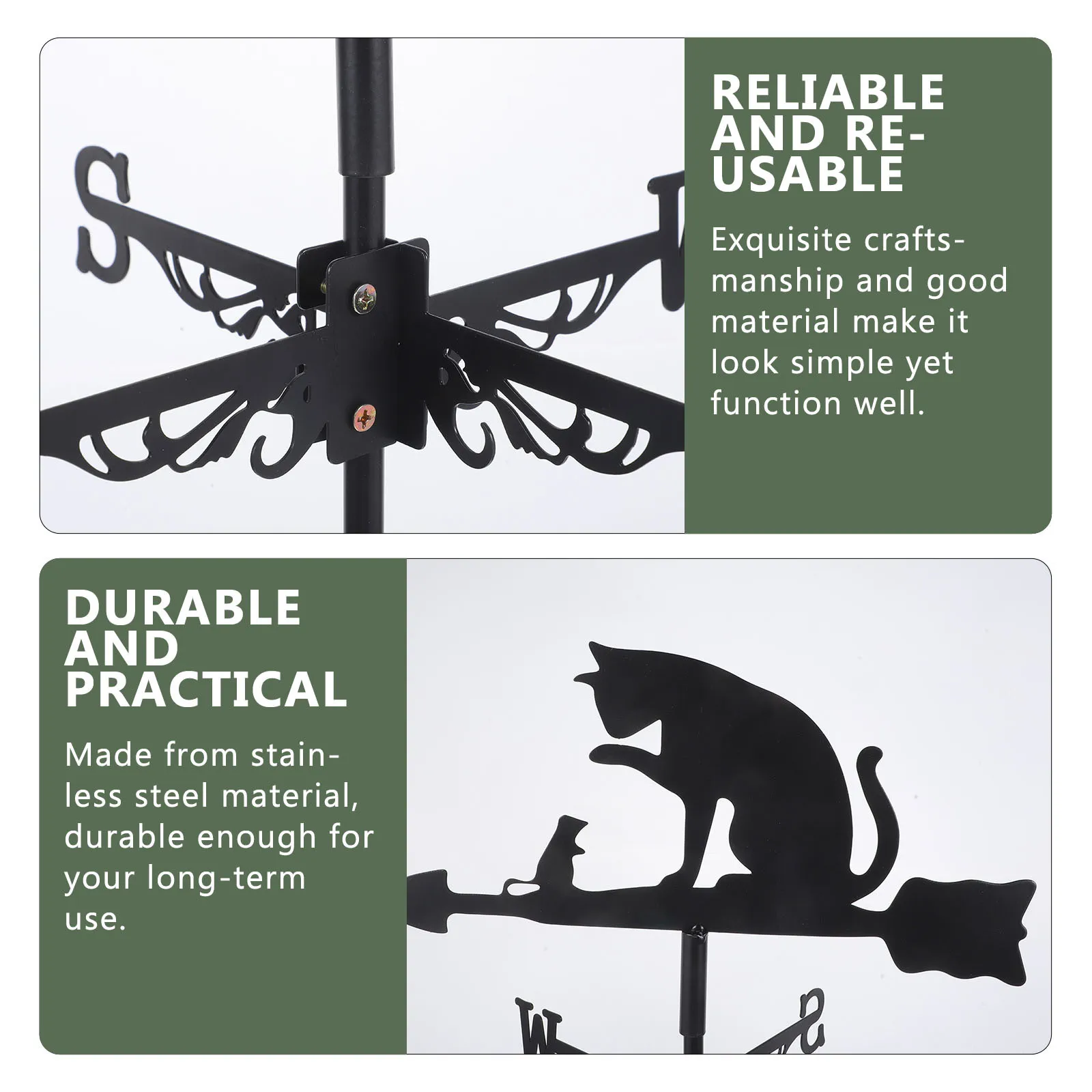 

Stainless Steel Weather Vane Cat Design Wind Direction Indicator for Garden Yard Decor Outdoor Lawn Ornament Decorative Metal