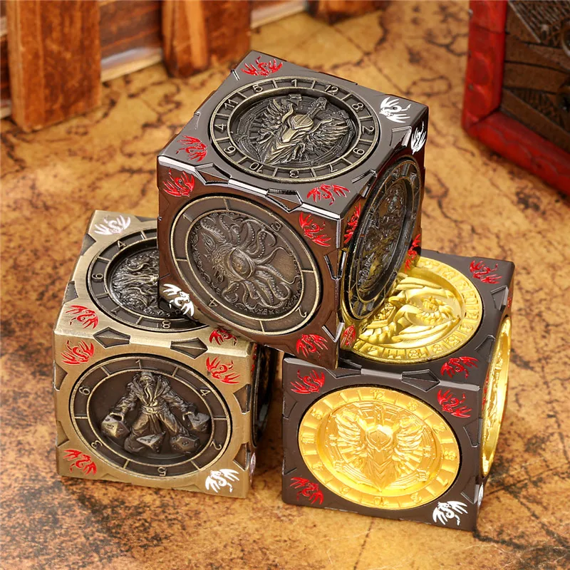 

Metal Polyhedral Rotating Dice Rpg Role Playing DND Game Set with Six Patterns D4/d6D/d8/d10/d12/d20