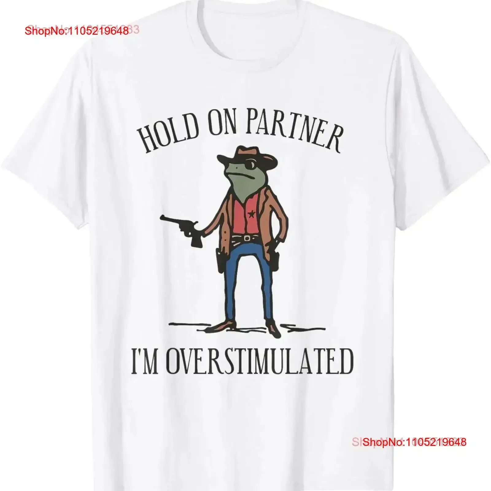 

Винтажная футболка Hold On Partner I'm Overstimulated с ковбойской лягушкой, винтажная стираная слегка уличная одежда, удобная дышащая мужская футболка