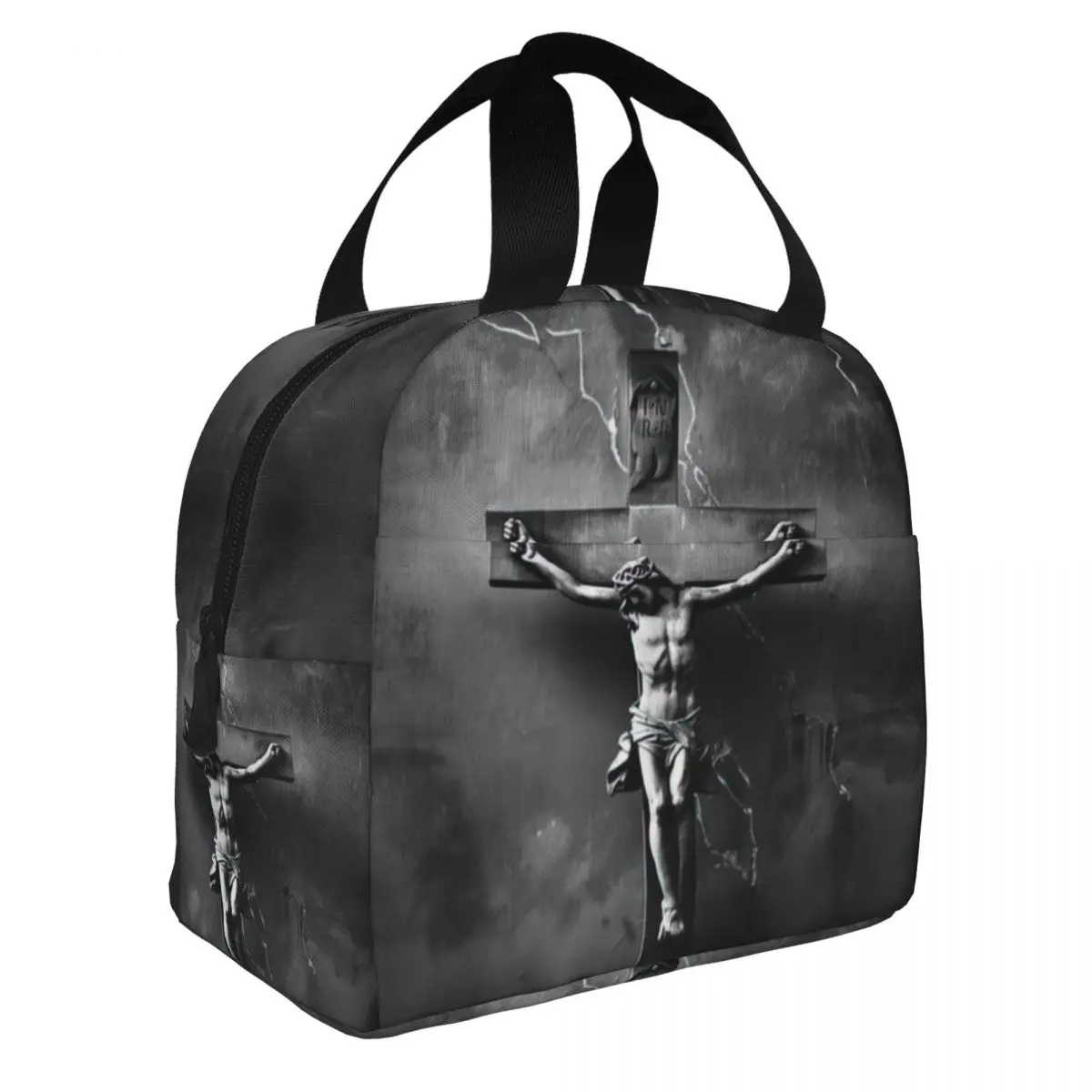 

Cross Jesus Lunch Bento Bags Portable Aluminum Foil thickened Thermal Cloth Lunch Bag for Women Men Boy