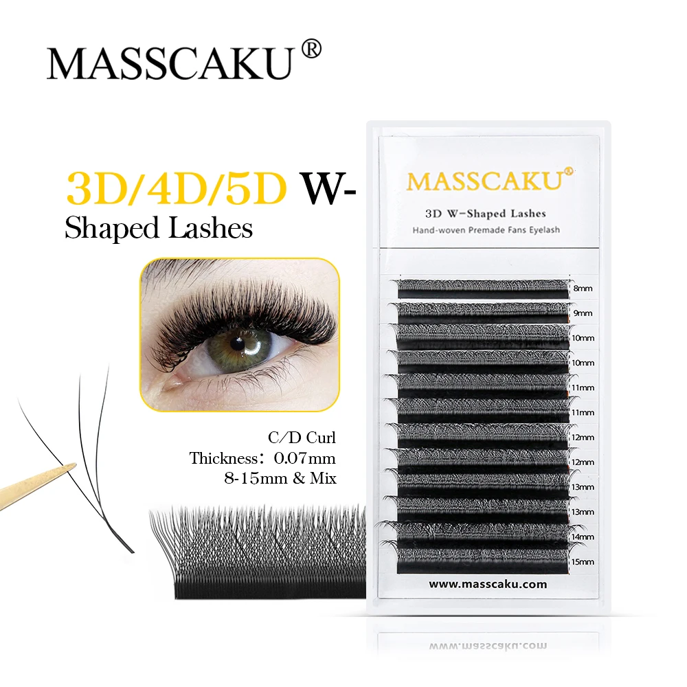 MASSCAKU 0.07mm 3D/4D/5D/6D W Shape Volume Eyelash Extension Customization Super Soft Individual False Lashes