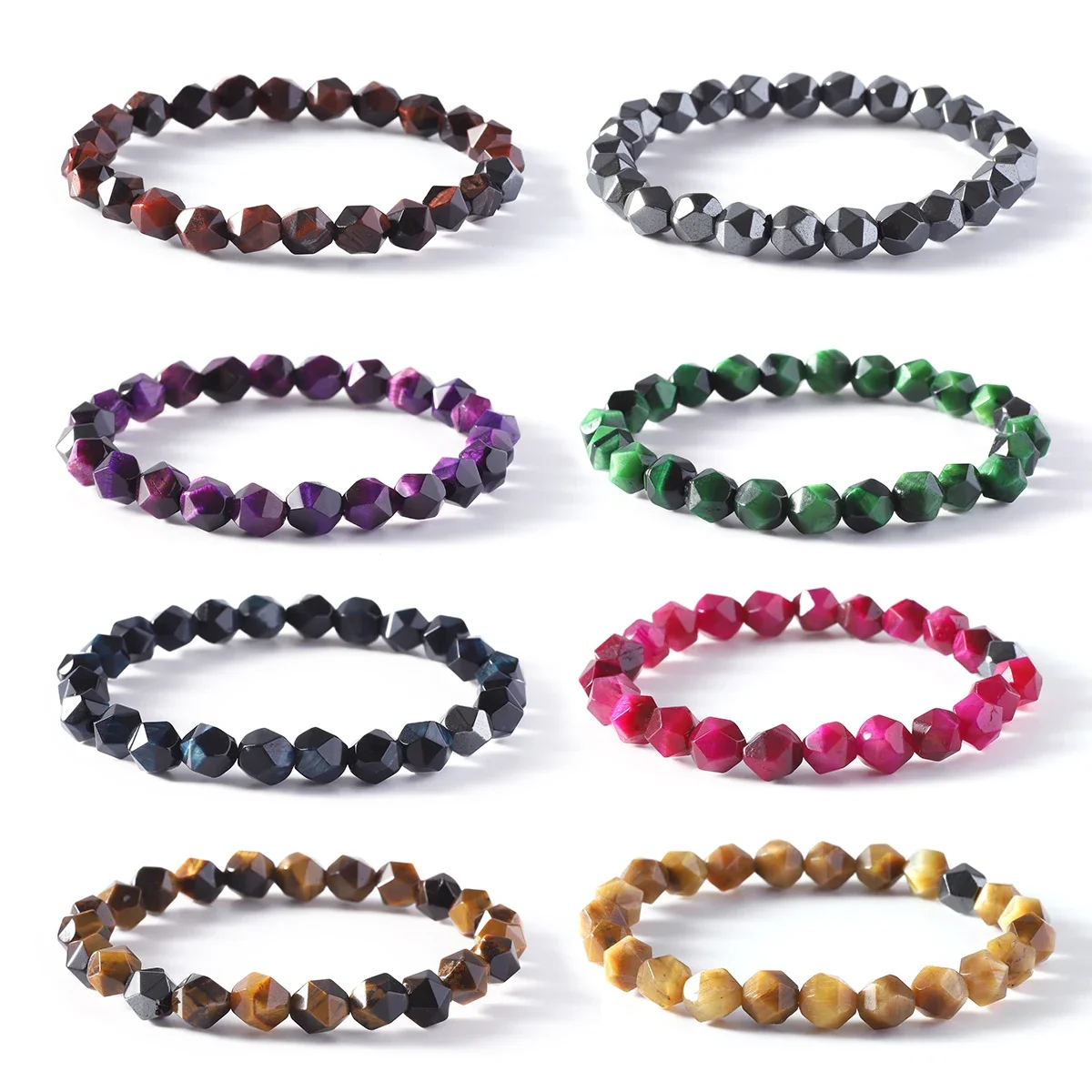

8mm Hematite Bracelet For Women Men Amethysts Crystal Quartzs Aquamarines Jades Jewelry Elastic Bangle Bracelets For Couple
