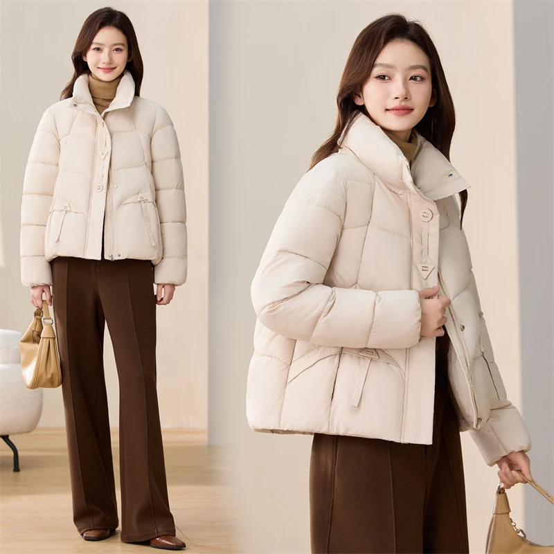 ファッション冬のダウン綿パッド入りジャケットルーズ女性のパーカーシックなデザインボタンスタンドカラー厚く暖かい学生コート JJ260