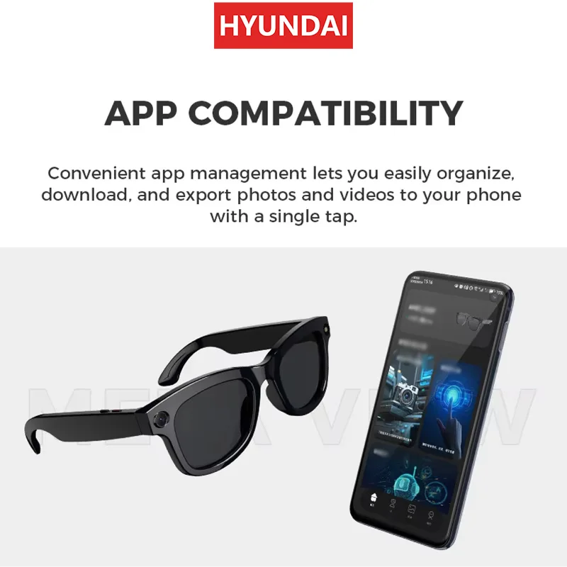 HYUNDAI M01 New Smart Glasses AI Headphones HD 1080p Polarized  Sunglasses Video Conference Recording Safety Sports DVR Camera