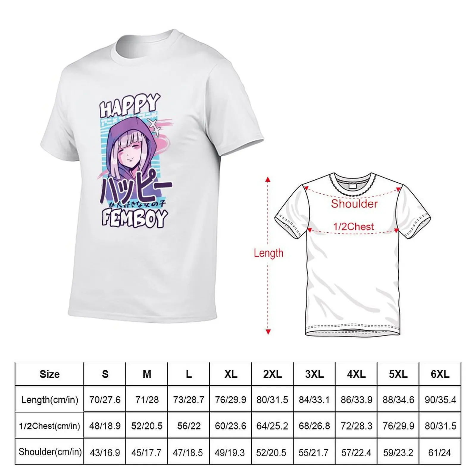 Anime Happy Femboy with Happy in japanese - Cute amp; Funny Top T-Shirt High Elasticity Sports Tee Shirt