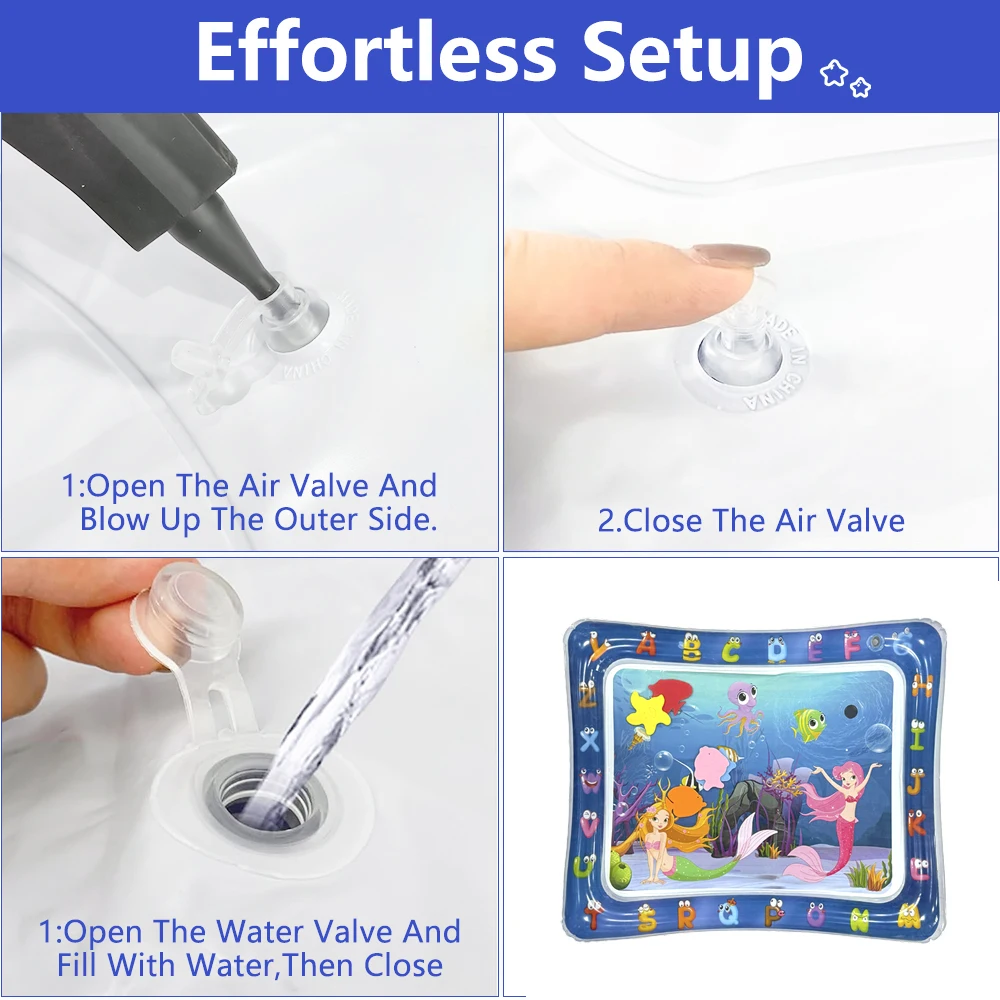 Tapis de jeu gonflable en PVC, 1 pièce, motif sirène, tapis d'eau pour bébé, tapis pour tout-petits, jouets d'activité d'éducation précoce, coussin
