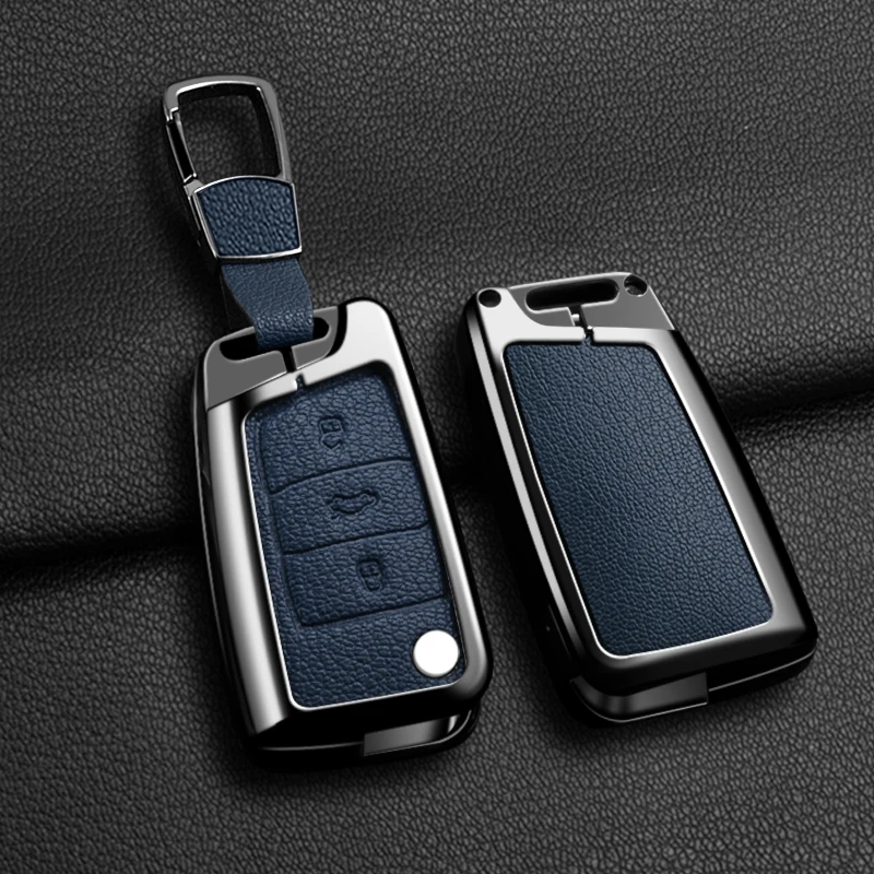 Leather Car Remote Key Case Fob Cover Protector Holder Shell For VW Volkswagen Golf 7 MK7 Tiguan MK2 T-roc T-cross Accessories