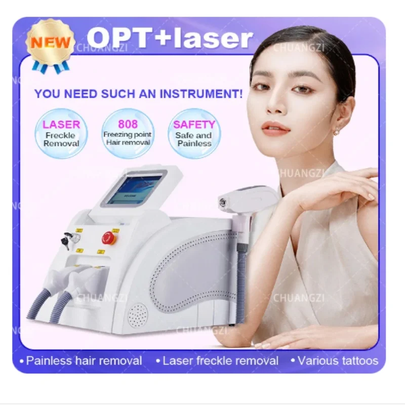 OPT Tattoo Removal Beauty Supplies, 2 in 1 Laser Machine, All Skin Colors, Permanent Hair Removal, Facial Pain Equipment