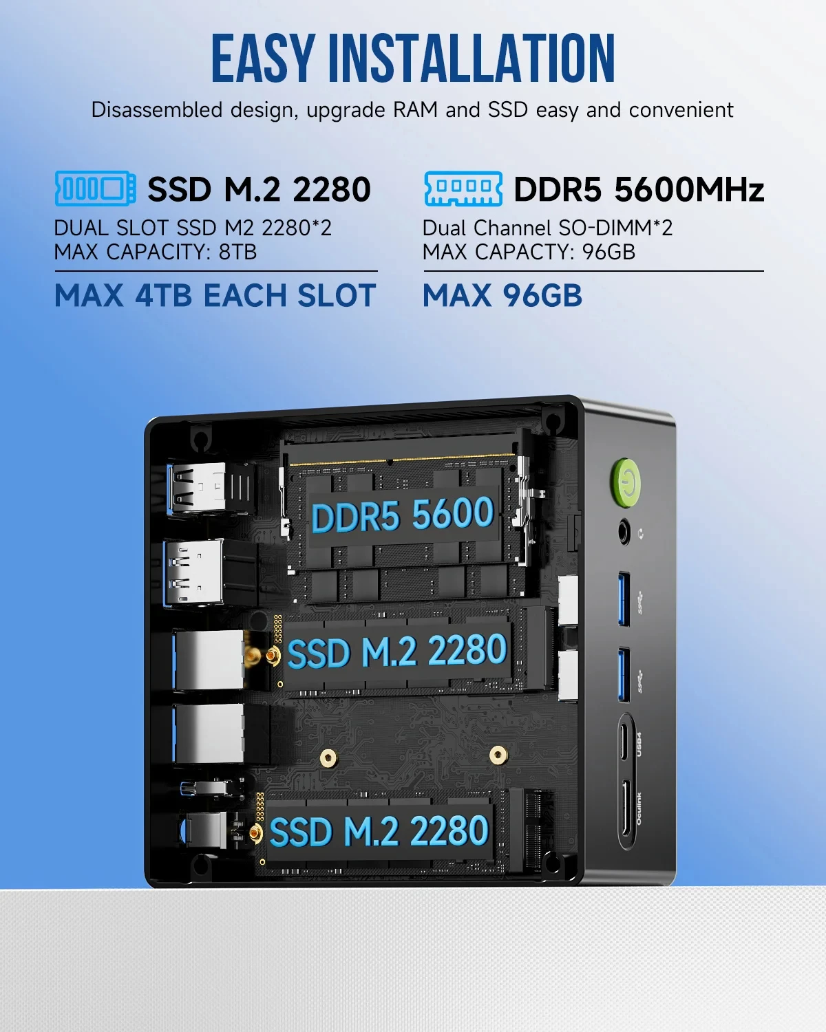 GMKtec K8 PLUS МИНИ-ПК Windows 11 Pro DDR5 5600 МГц (до 96 ГБ) PCIe4.0 Nvme SSD WIFI6 BT5.2 Мини-ПК Настольный игровой компьютер