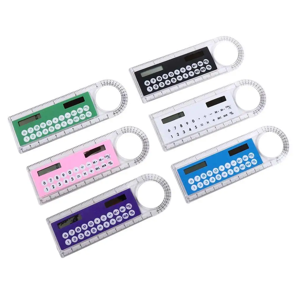 Mini-Lern-Schulbedarf Bastelzubehör Schreibwaren Solar-Energie-Lineal Taschenrechner Mit Lupe Transparentes Lineal Lineal-Taschenrechner