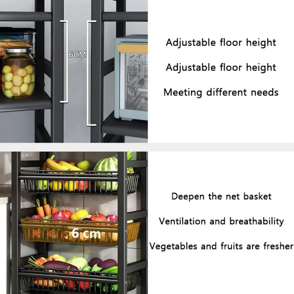 Keukenopbergmand Meerlaagse vloer Kamer Trolley Rek Keukentrolley Opbergmand Verplaatsbaar pottenrek Magnetronplankwagen