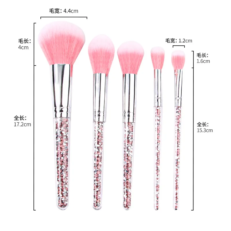 5pcs Makeup Brush Blush Concealer Eyeshadow Quicksand Silver Diamond Transparent Crystal Drill Handle Makeup Tools