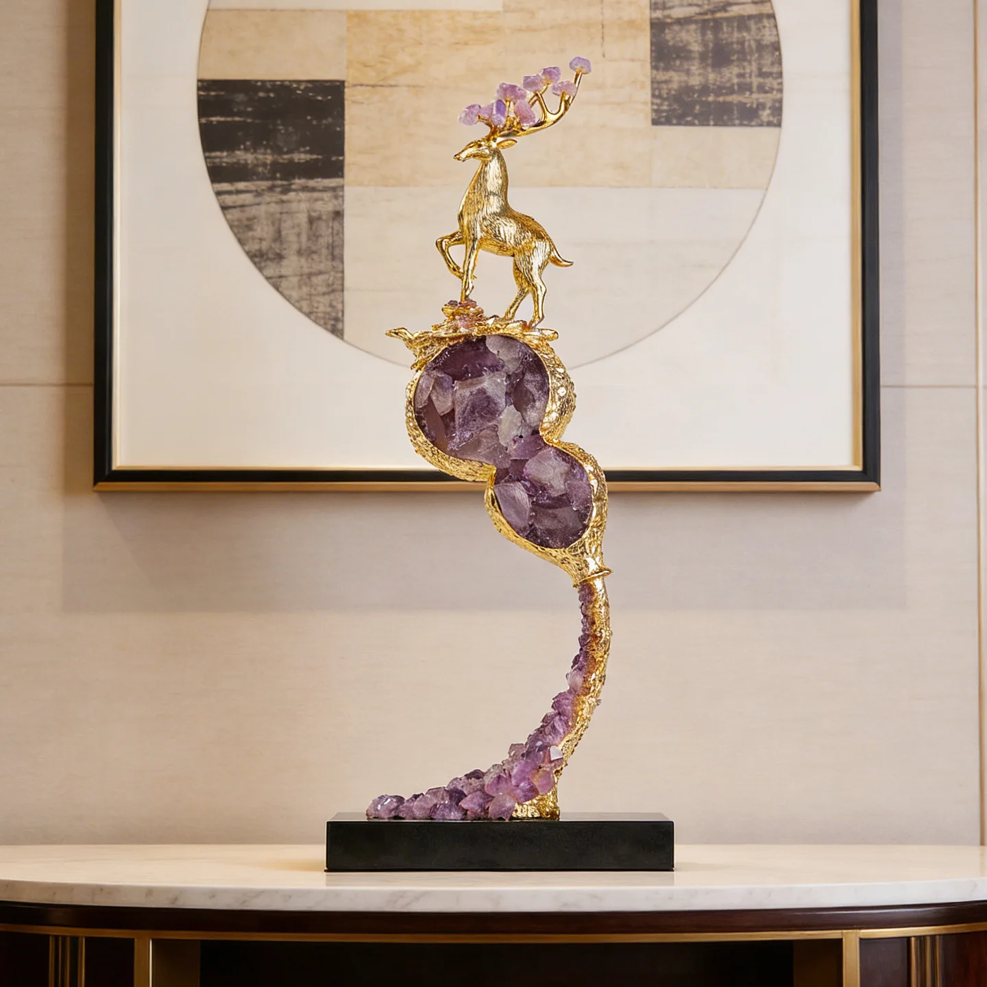LTT light luxury TV cabinet amethyst Fulu Gaosheng lucky ornament living room entrance wine cabinet decoration