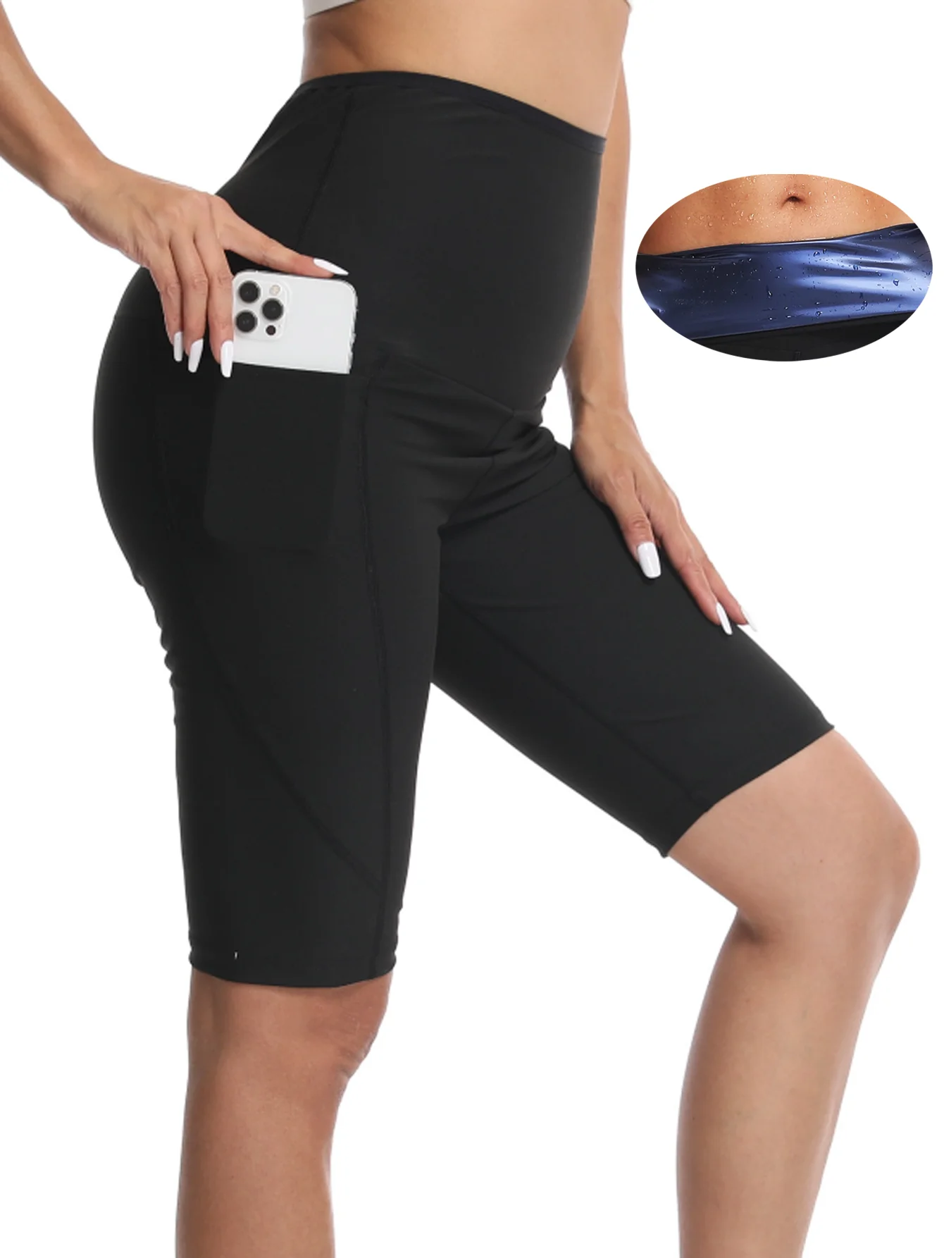 Women's Sports And Fitness Five Quarter Pants, Pocket Sauna Clothes, Shapewear Pants