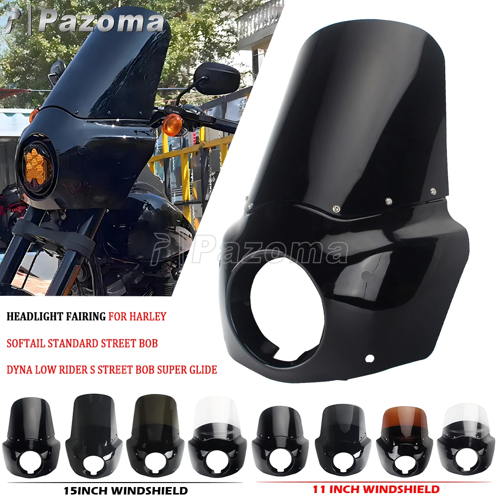 Club-Style-Scheinwerferverkleidung mit 11-Zoll- und 15-Zoll-Windschutzscheibe für Harley Softail Standard Street Bob Dyna Low Rider S Street Bob Super Glide