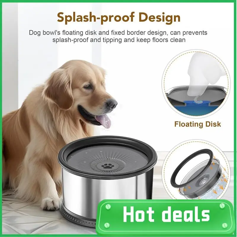 

AC62-6.5L Dog Water Bowl, 1.6 Gallon Super Capacity No Spill Dog Water Bowl, Stainless Steel Spill Proof Slow Water Feeder, Dura