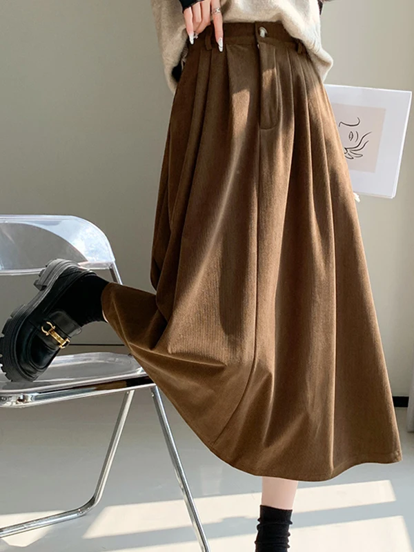 

Юбка А-силуэта с высокой талией больших размеров, женская, свободного кроя, осенне-зимняя, повседневная, прямого силуэта, модные юбки больших размеров