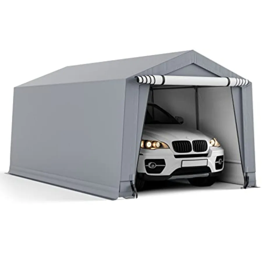 10x16Ft Heavy-Duty Carport, Outdoor Portable Garage with Reinforced Triangular Beams, Galvanized Steel Frame, All-Season Metal