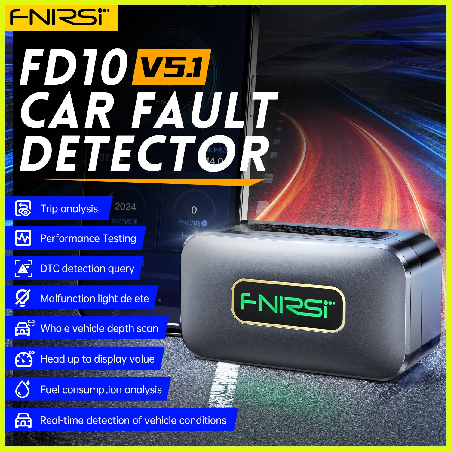 FD10FNIRSI سيارة obd2 الماسح الضوئي رمز القارئ خطأ واضح FD10 obd أداة تشخيصية IOS أندرويد BluetoothV5.1 تحقق محرك ضوء سيارة إعادة