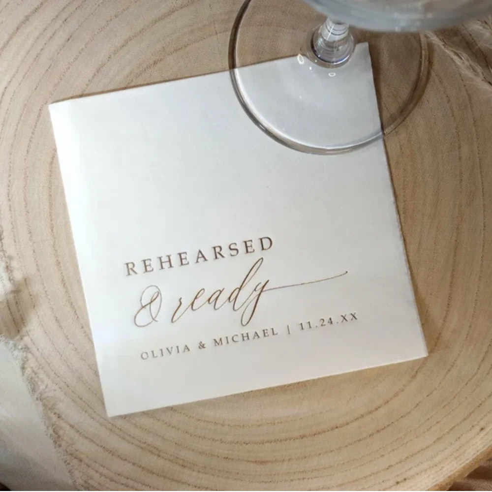 50Pcs Rehearsal Dinner Napkins | Gold Foil Napkins | Rehearsed & Ready | Cocktail Napkins | Personalized Napkins | Modern Napkin