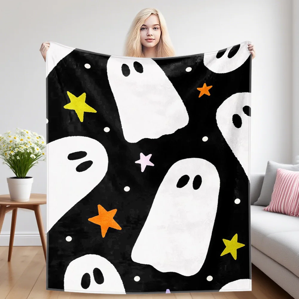 Spooky Star Ghosts Flannel Luxury Blanket, Lightweight And Comfortable Woolen Blanket, Ultra-Fine Fiber