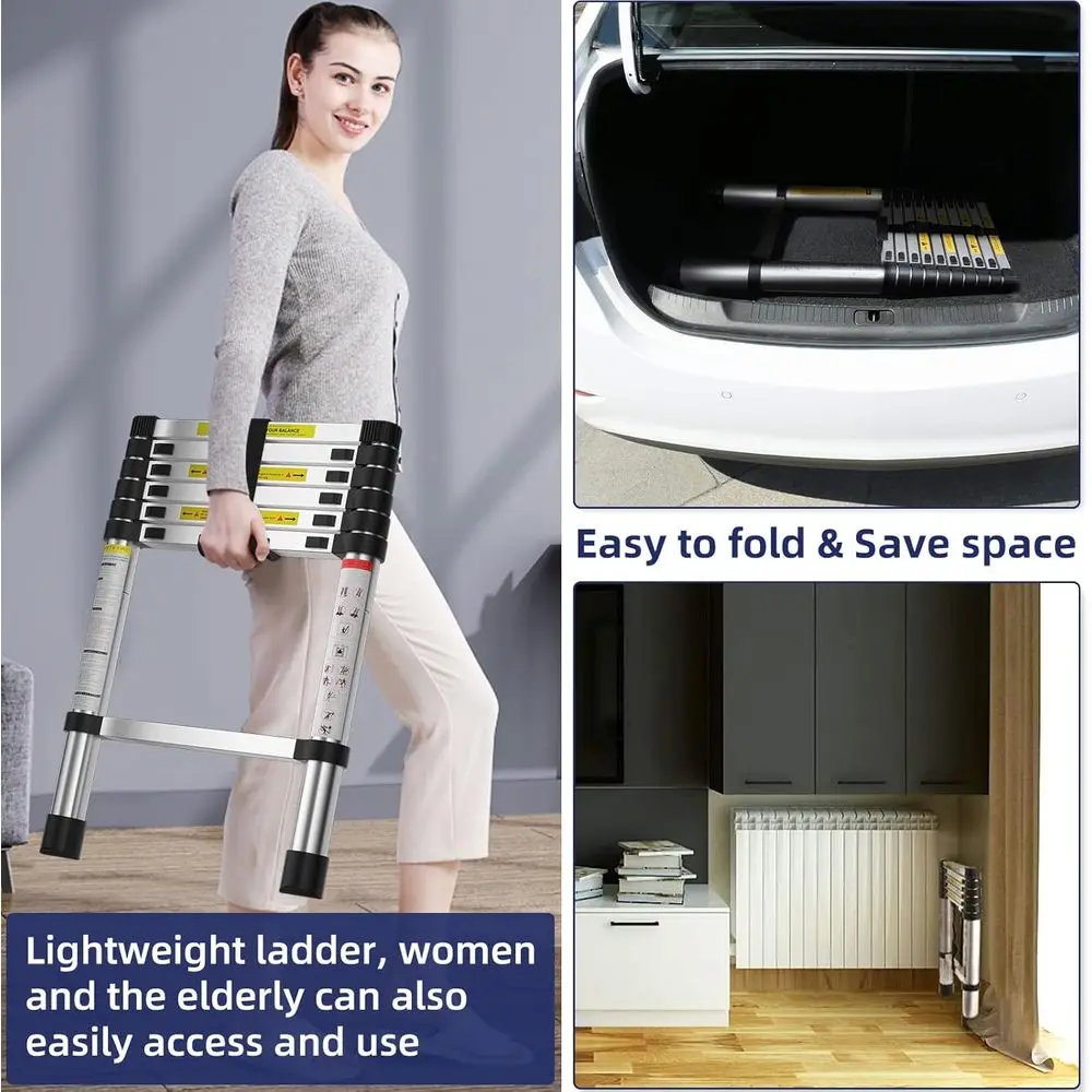 Collapsible Ladders, Telescoping for Home, RV, Attic, Daily Use, Supports 330 lbs