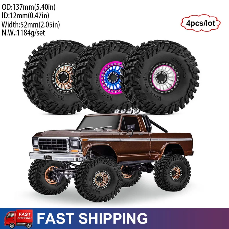 

4PCS 2.2" Metal RC Crawler Car Beadlock Wheels and Tires for 1/8 Traxxas TRX4 SCX10 H8H Crossrc YK YK4082 YK4083 Upgrade Parts