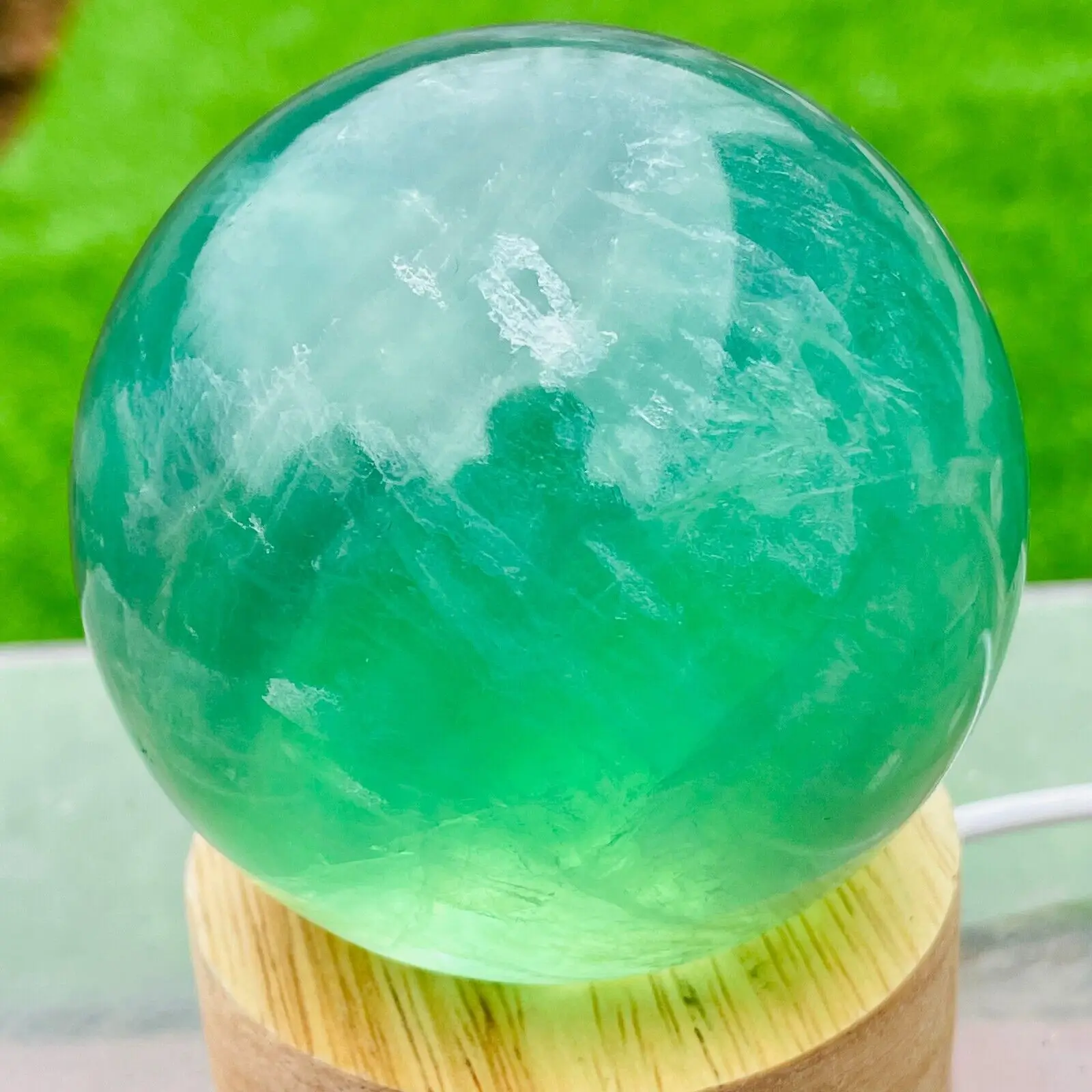 Natural Clear Green Fluorite Sphere Quartz Crystal Ball, Specimen Healing