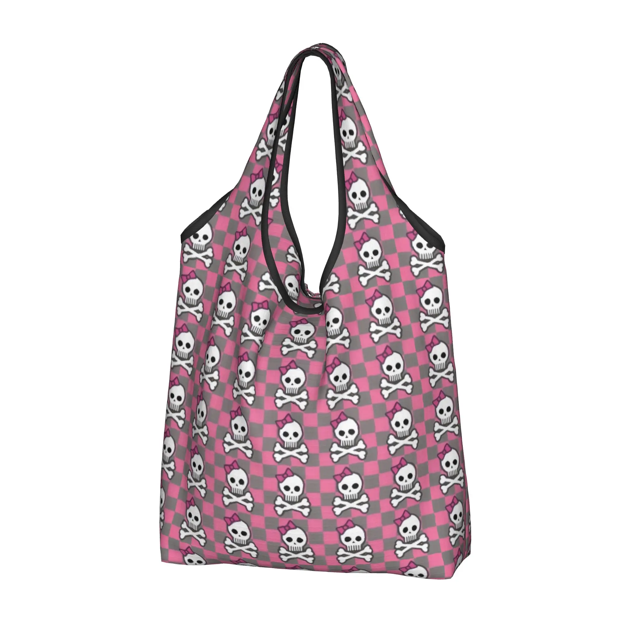 Kawaii Printing Skull  Tote Shopping Bag Portable Shopper Shoulder Horror Skeleton  Handbag