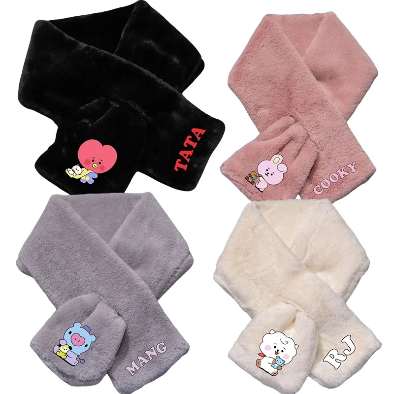 Soft Bt21 Kawaii Plush Cross Scarf Winter Anime RJ KOYA CHIMMY Cartoon Autumn Warm Women Thickened Scarves Warmer Collar Gifts