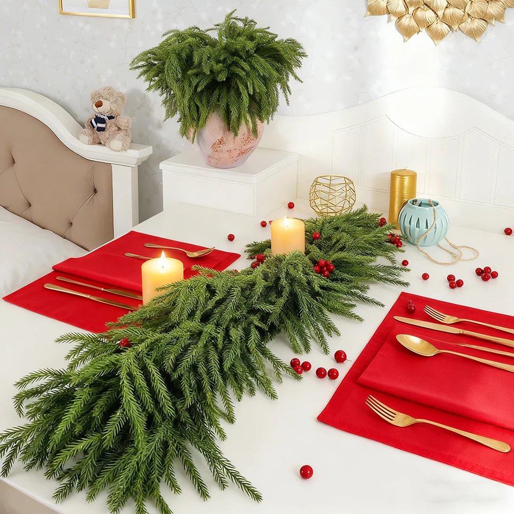 6 قطع من فروع الصنوبر نورفولك لعيد الميلاد، سيقان عيد الميلاد الاصطناعية من خشب نورفولك، خضراء عيد الميلاد الصناعية