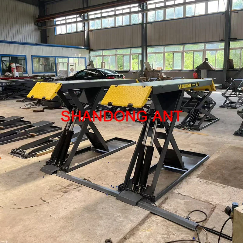 

China New type Small portable double cylinder scissor lift Four ton mid-position scissor car lift with ce