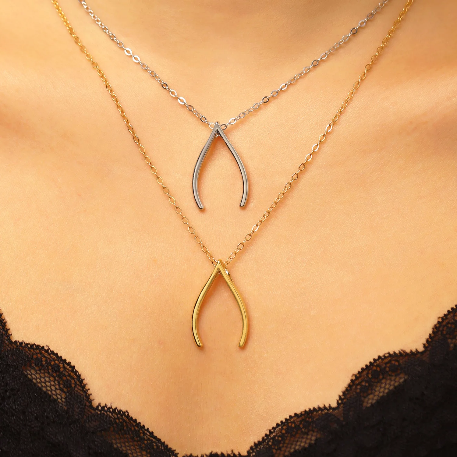 Lucky Break Wishbone Necklace for Women Simple V Shaped Pendant Thanksgiving Day Gift Necklaces Statement Girls Jewelry
