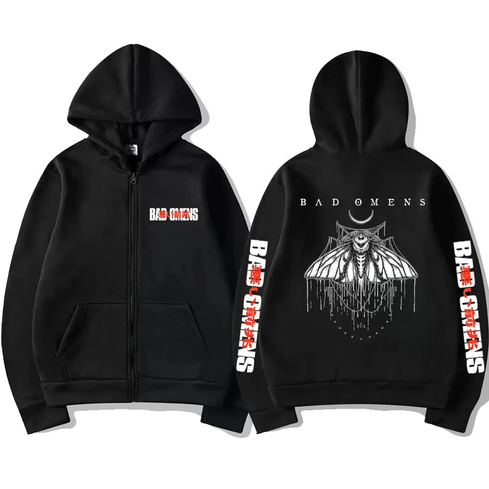Bad Omens-Sudadera con capucha y cremallera para hombre, ropa de calle Vintage de gran tamaño, chaqueta gótica Rock Punk