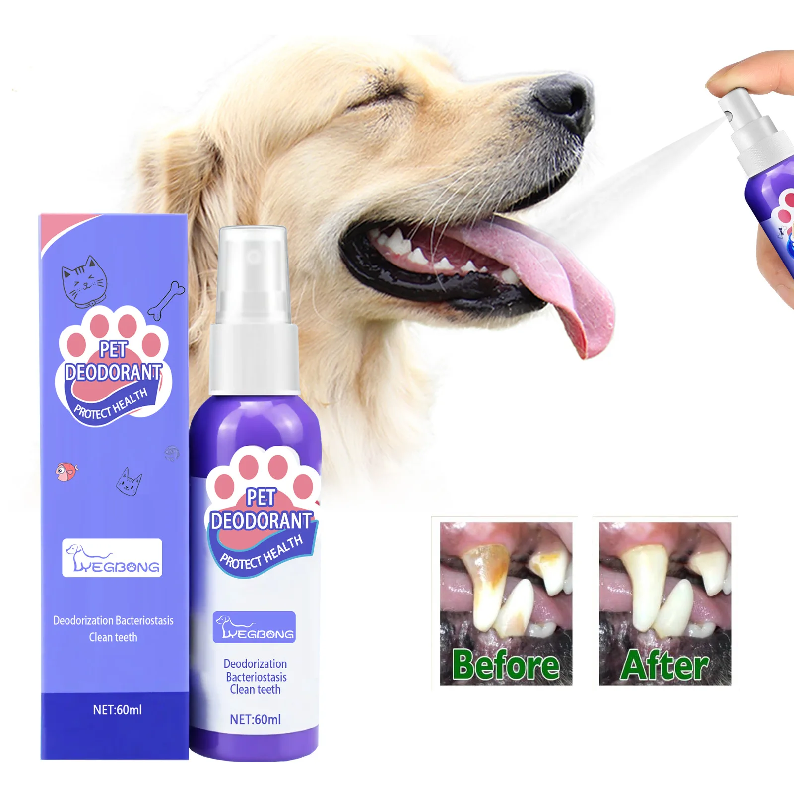 【Yegbong】Dog Bad Breath Spray, Breath Freshening Pet Cat Deodorizing Mouth Spray, Oral Cleaning Spray