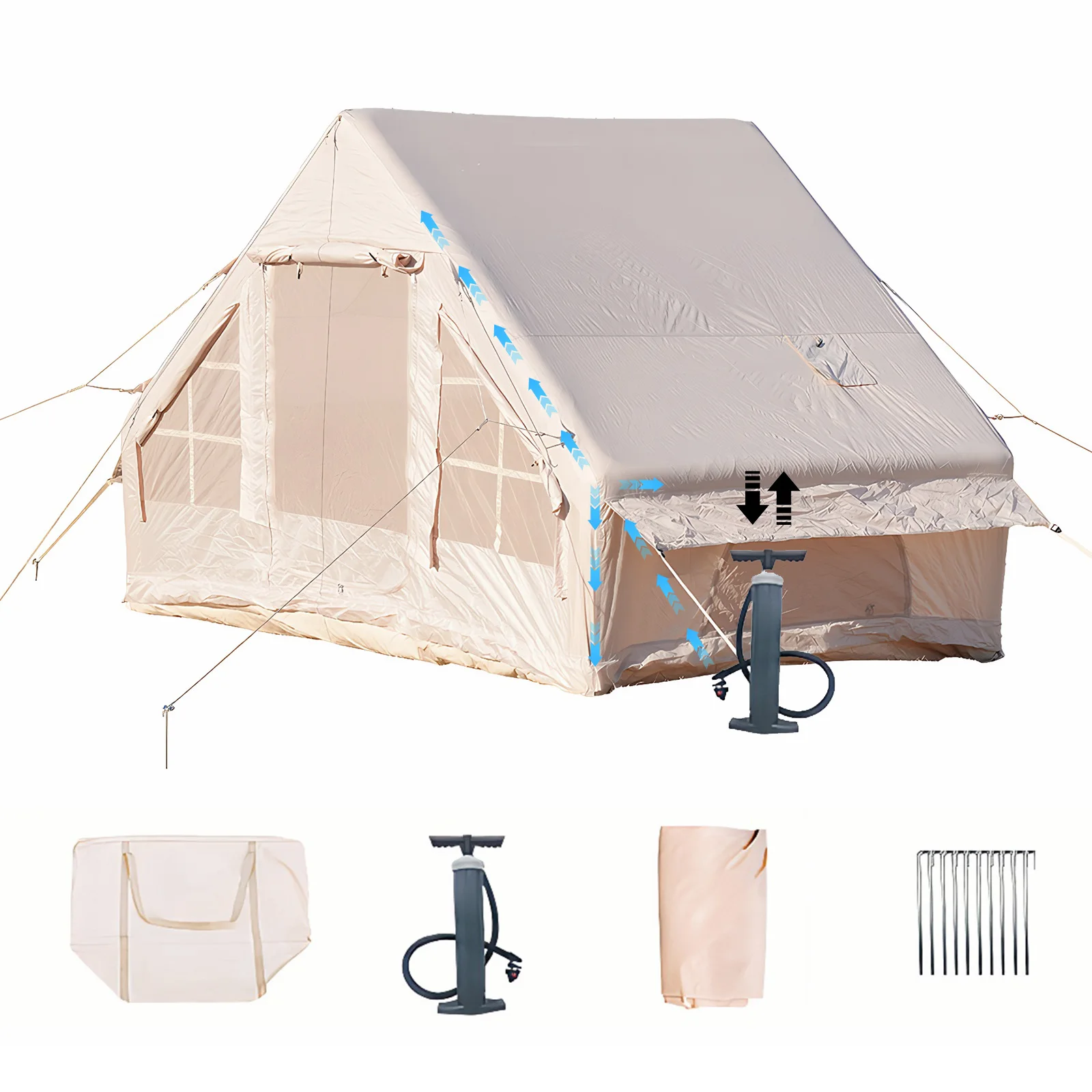 

Inflatable Camping Tent with Pump Glamping Camping Tents House Waterproof Oxford for 4 Seasons