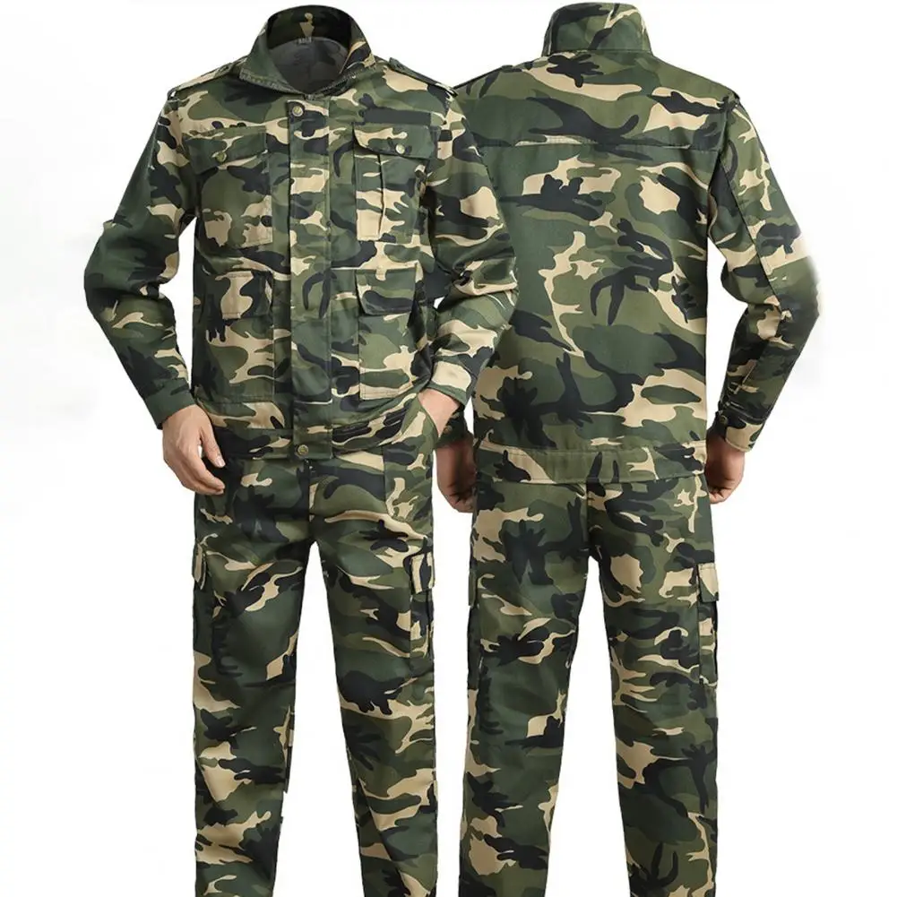 Popular Work Clothes Suit Dirt Resistant Camouflage Print Button Cuff Men Coat Pants for School