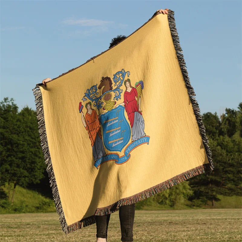 Gaslight Gatekeep Girlboss New Jersey United States of America Jacquard Fringed Woven Throw Blanket
