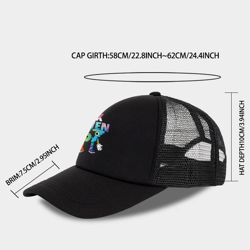 Six Seven Cartoon Number Print Sponge Mesh Cap – Unisex Colorful Building Block Mesh Baseball Cap – Adjustable, Breathable Sun H