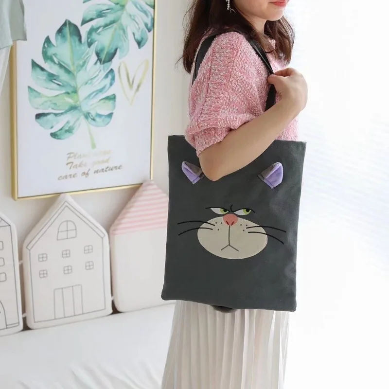 Lucifer Cat Men and Women\'s New Personalized Fun Creative Cartoon Embroidery Lightweight and Portable One-Shoulder Canvas Bag