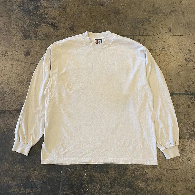 レトロストリートスタイルオーバーサイズレターロングスリーブtシャツヘビーウェイト非軽量ファッショナブルな怖い恐怖テーマトップス