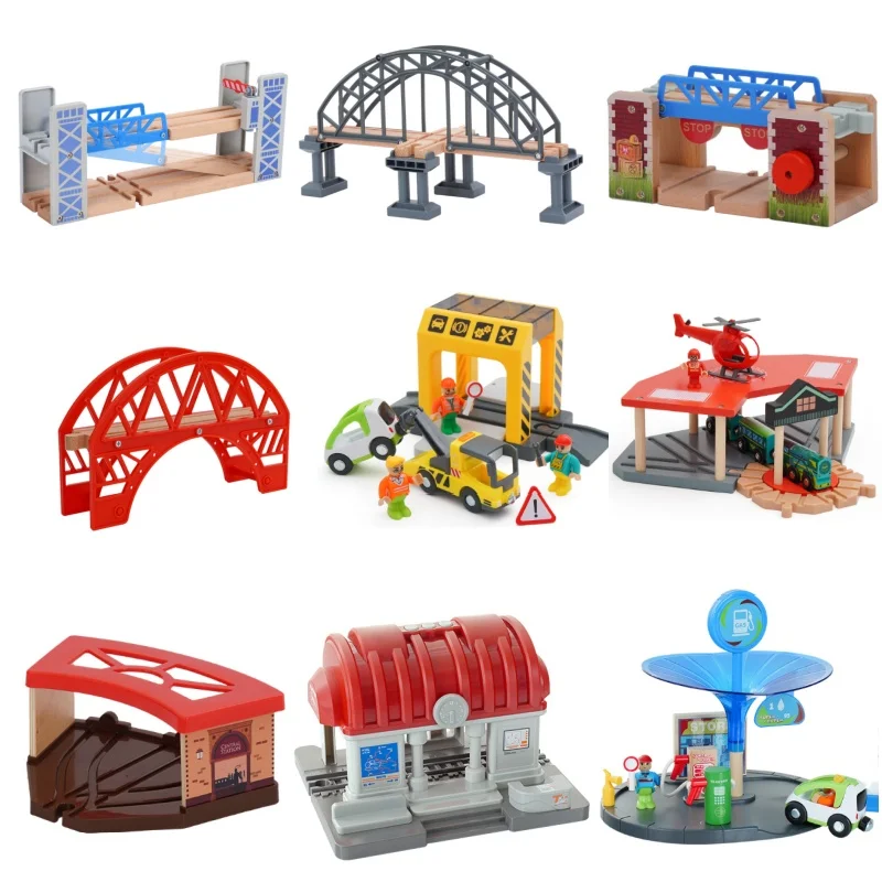 Tutti i tipi di binari del treno in legno Accessori Ponte in legno Tunnel Binario urbano Overpass adatto per binari in legno Giocattoli Scena giocattolo