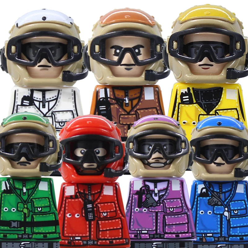 

MOC Military soldiers Pilots Figures Building Blocks Aircraft Ship Accessories Helmet Gas Mask Armor Shield Bricks Toys Gifts