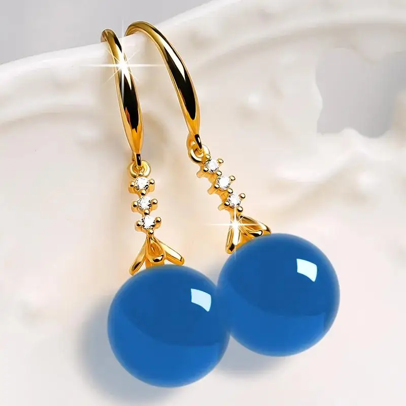 Vintage Palace Colorful Agate Earrings Green Blue Yellow Pearl 18K Gold 925 Sterling Silver Stud Earrings for Women Fine Jewelry view 4