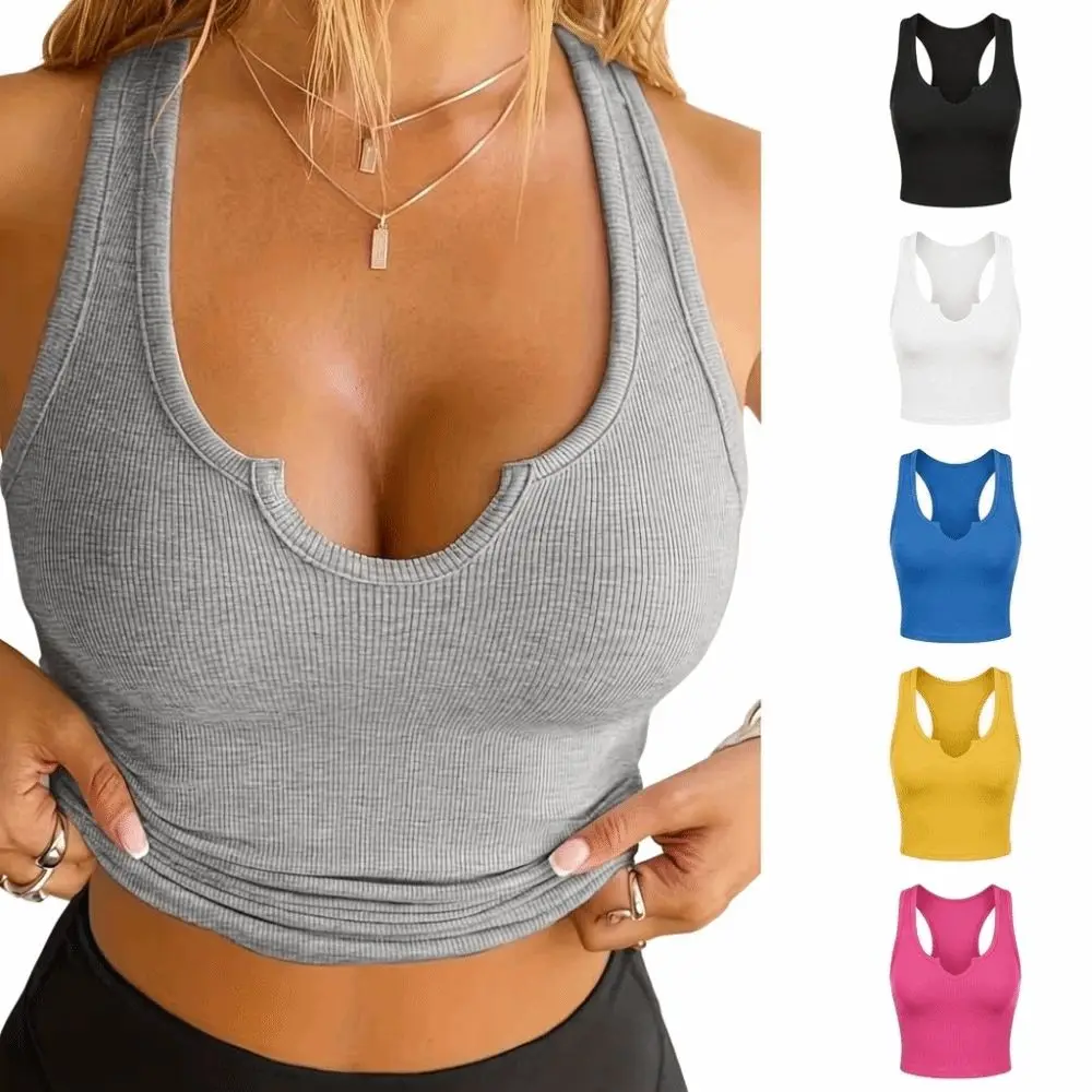 Casual Slim Fit Cami Tank Top Stretchy Breathable Ribbed Tank Top Body-Hugging Scoop Neck Top Slim Fit Sleeveless Gym
