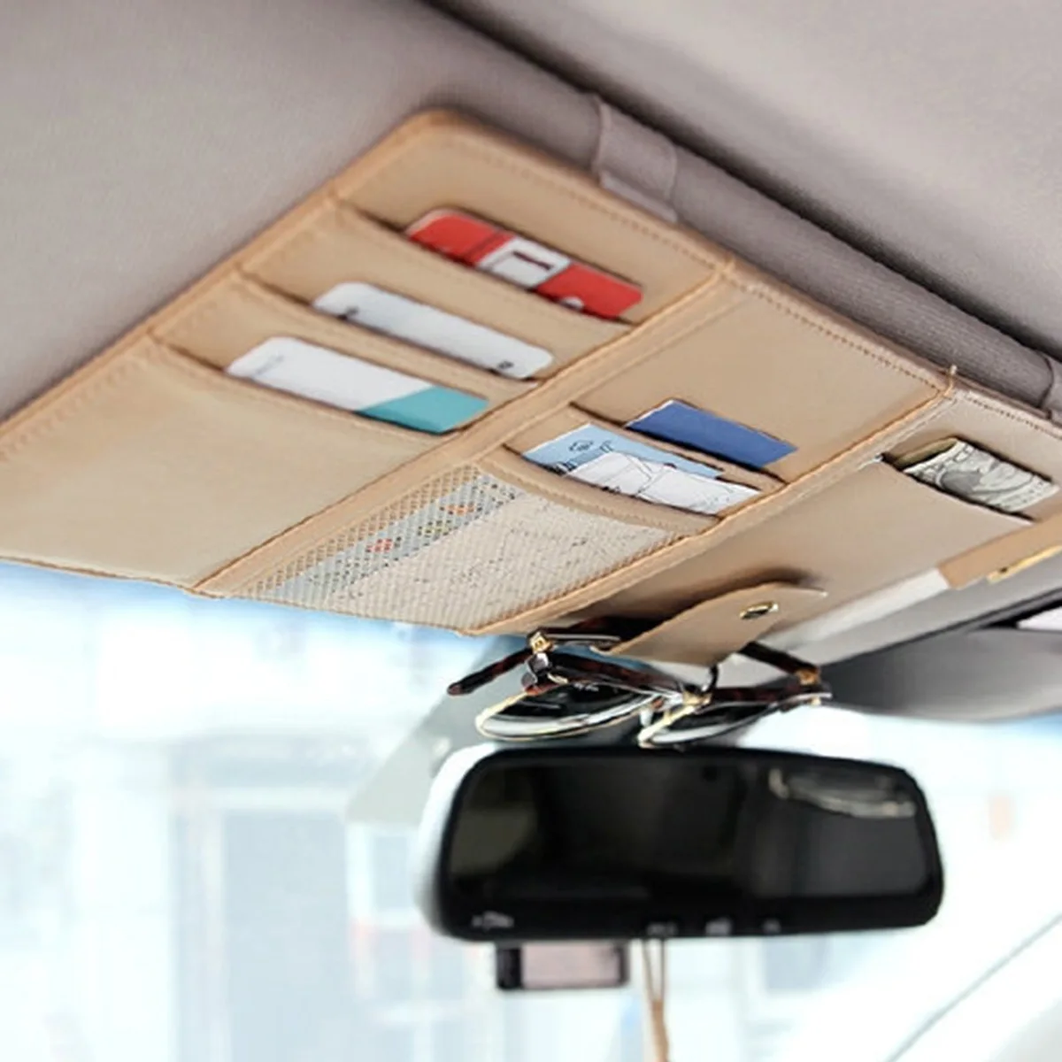 

Multi-functional Visor Organizer Storage Bag Durable Premium Material Beige Baby Document Holder Accessories