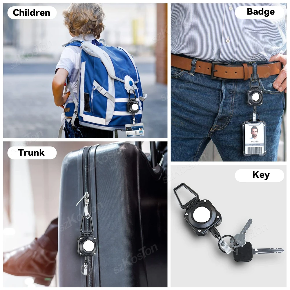 Retractable Keychain for Apple Air Tag Holder Badge Reel Protective Air Tags Case for Badges Holder Keys Luggage Anti-lost