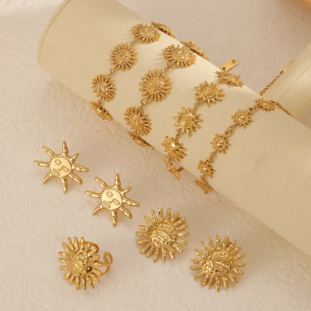Modeschmuck, temperamentvolles Sonnenform-Ohrringe-Armband-Set für Frauen und Mädchen, Geschenk, edles Design, Armband-Accessoires – Detail 2