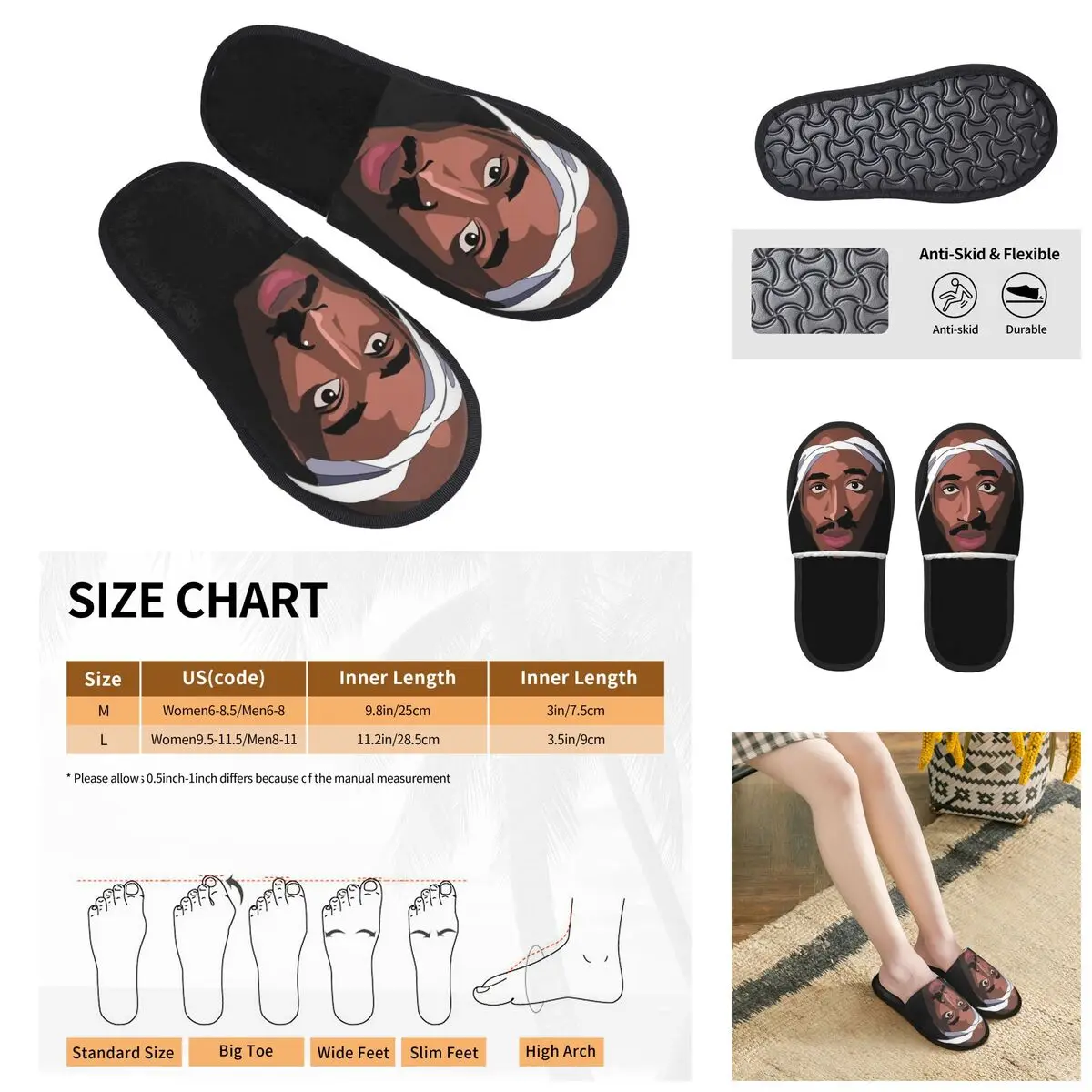 

Rapper Tupac Men Women Furry slippers,Leisure printing pantoufle homme Home slippers