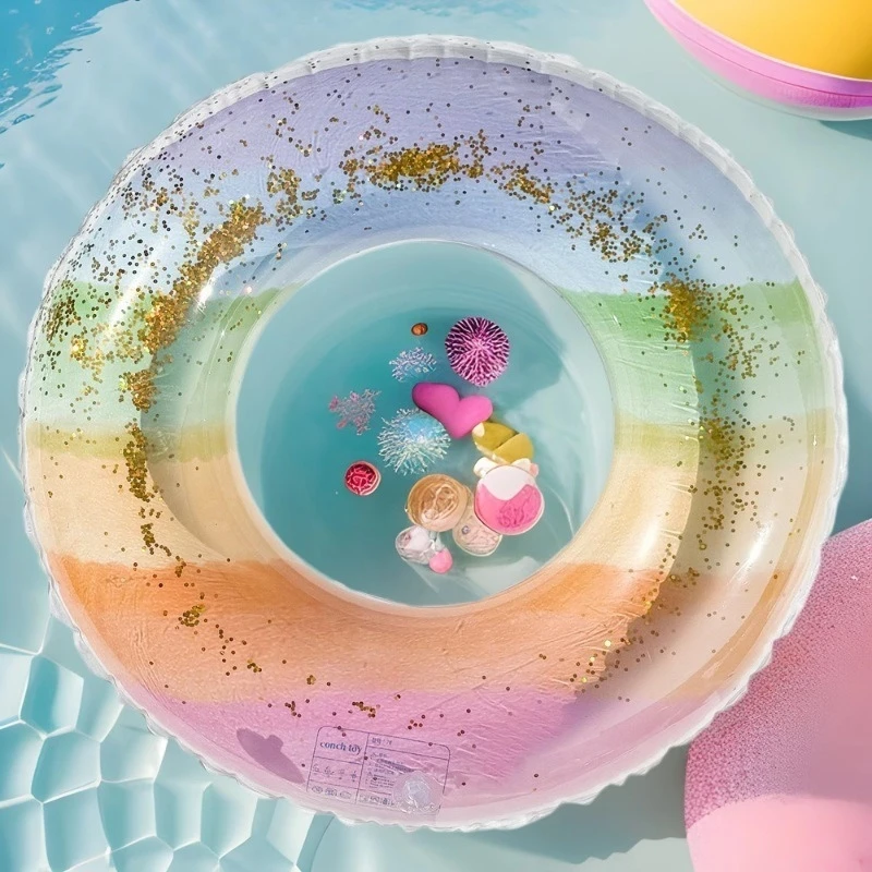 Glitter gradiente sete cores arco-íris inflável anéis de natação adulto grande piscina praia flutua axilas água verão natação